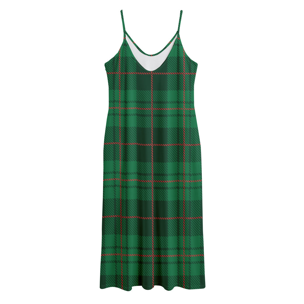 Green And Red Stewart Tartan Print Jersey Midi Cami Dress