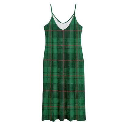 Green And Red Stewart Tartan Print Jersey Midi Cami Dress