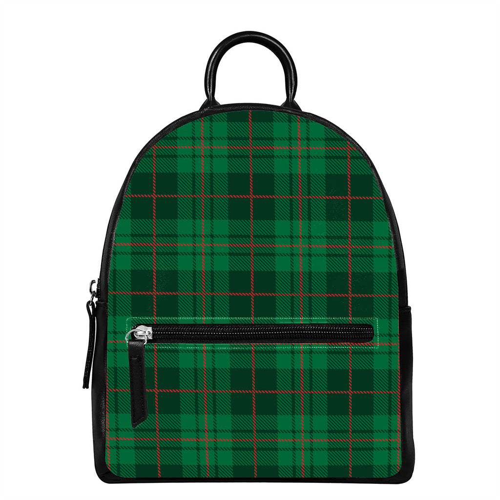 Green And Red Stewart Tartan Print Leather Backpack