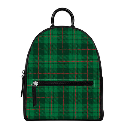 Green And Red Stewart Tartan Print Leather Backpack