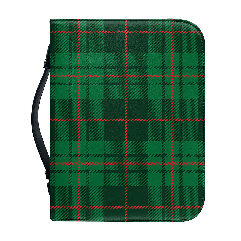 Green And Red Stewart Tartan Print Leather Bible Cover