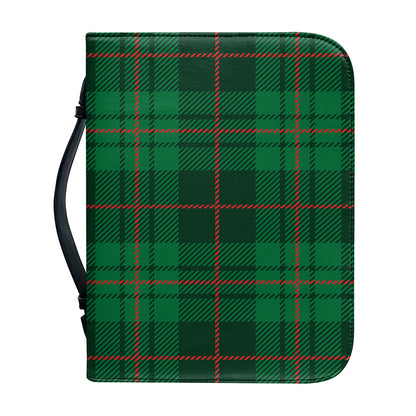 Green And Red Stewart Tartan Print Leather Bible Cover