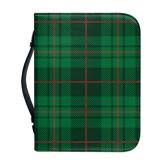 Green And Red Stewart Tartan Print Leather Bible Cover