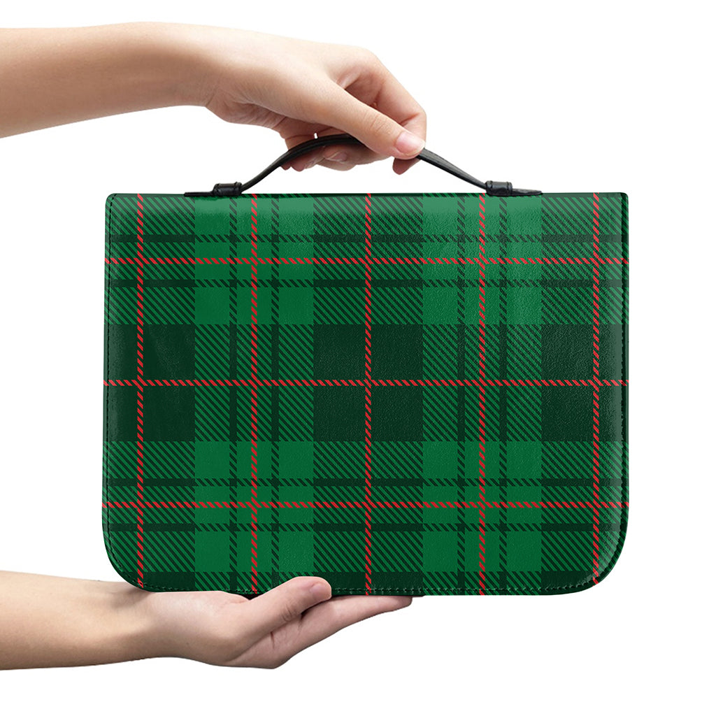 Green And Red Stewart Tartan Print Leather Bible Cover