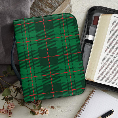 Green And Red Stewart Tartan Print Leather Bible Cover