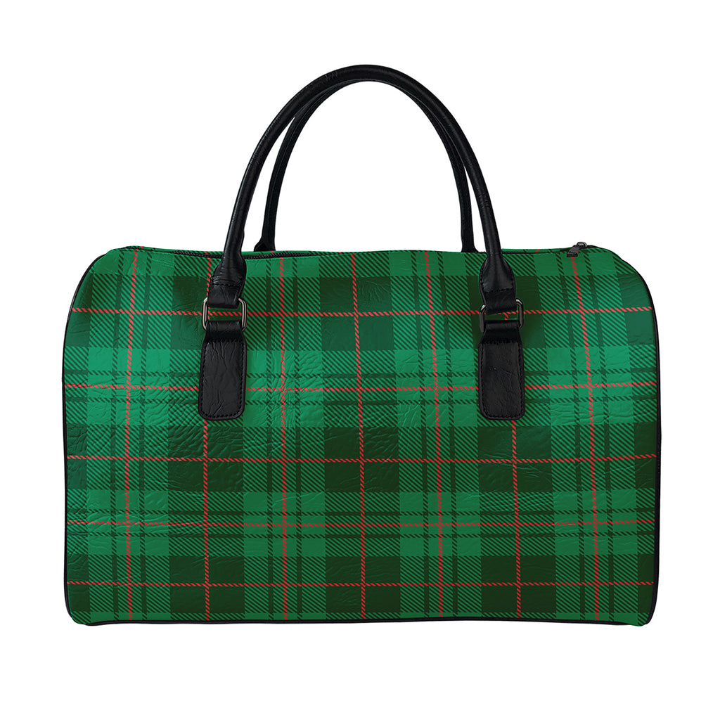 Green And Red Stewart Tartan Print Leather Duffle Bag