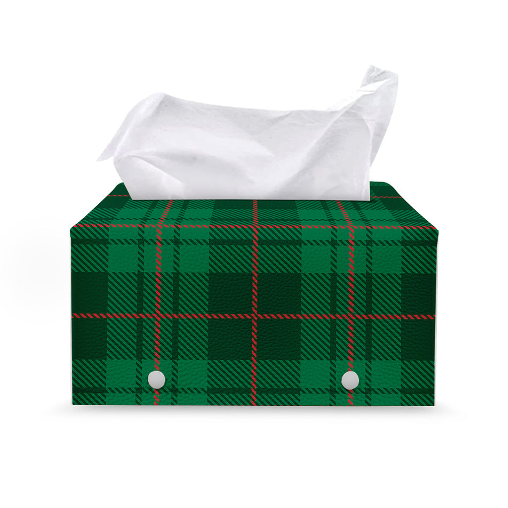 Green And Red Stewart Tartan Print Leather Tissue Box Cover