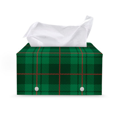 Green And Red Stewart Tartan Print Leather Tissue Box Cover