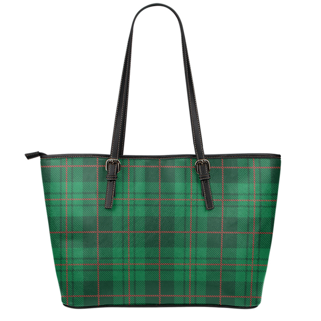 Green And Red Stewart Tartan Print Leather Tote Bag