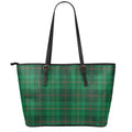 Green And Red Stewart Tartan Print Leather Tote Bag With Zipper
