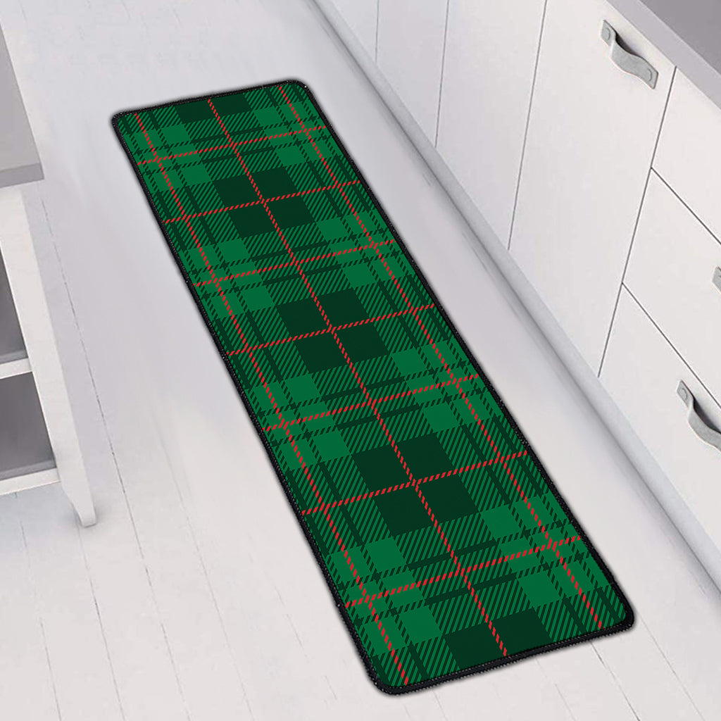 Green And Red Stewart Tartan Print Long Kitchen Mat