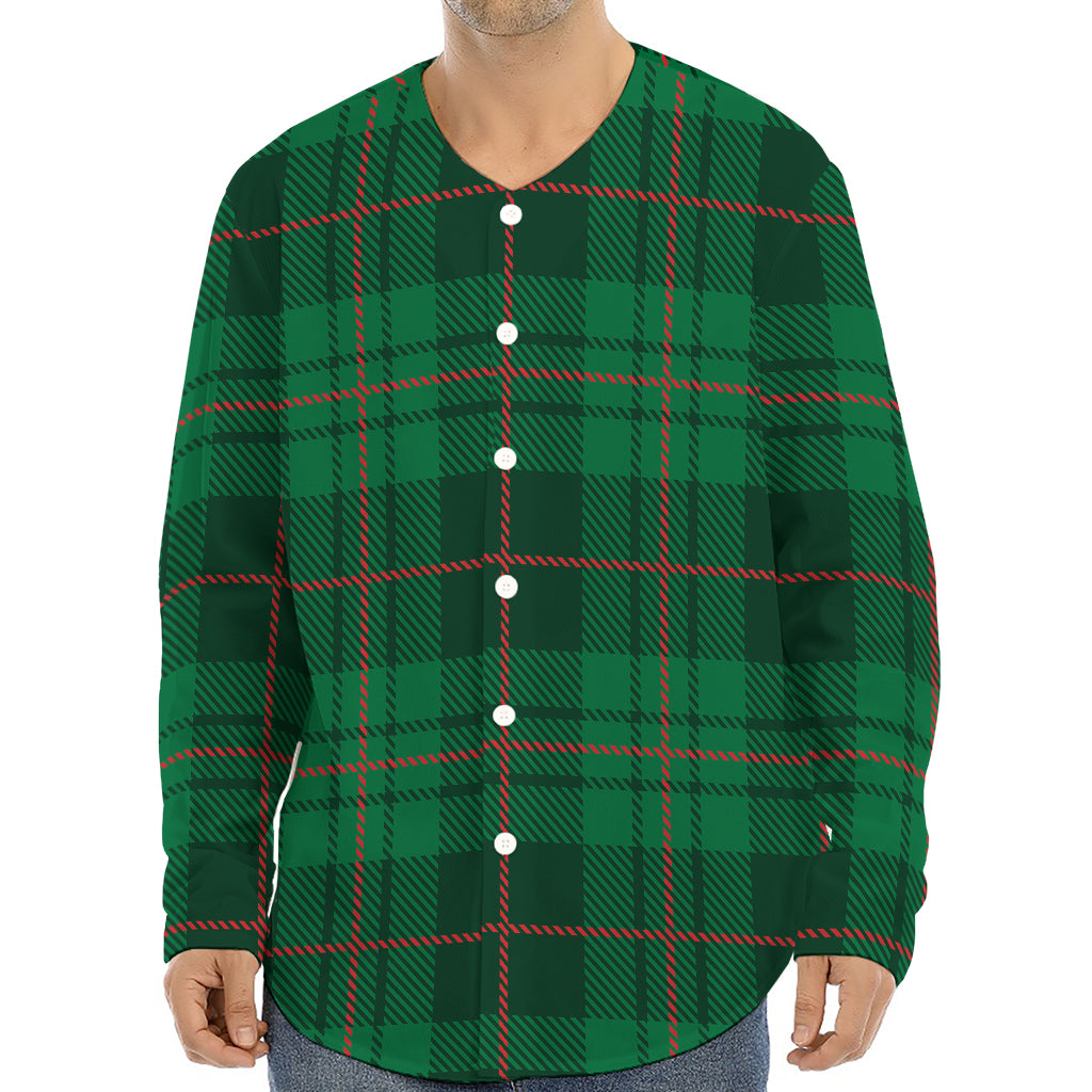 Green And Red Stewart Tartan Print Long Sleeve Baseball Jersey