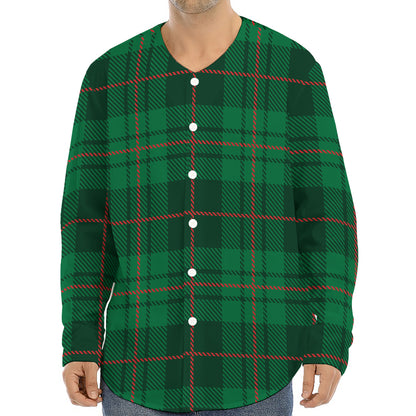 Green And Red Stewart Tartan Print Long Sleeve Baseball Jersey