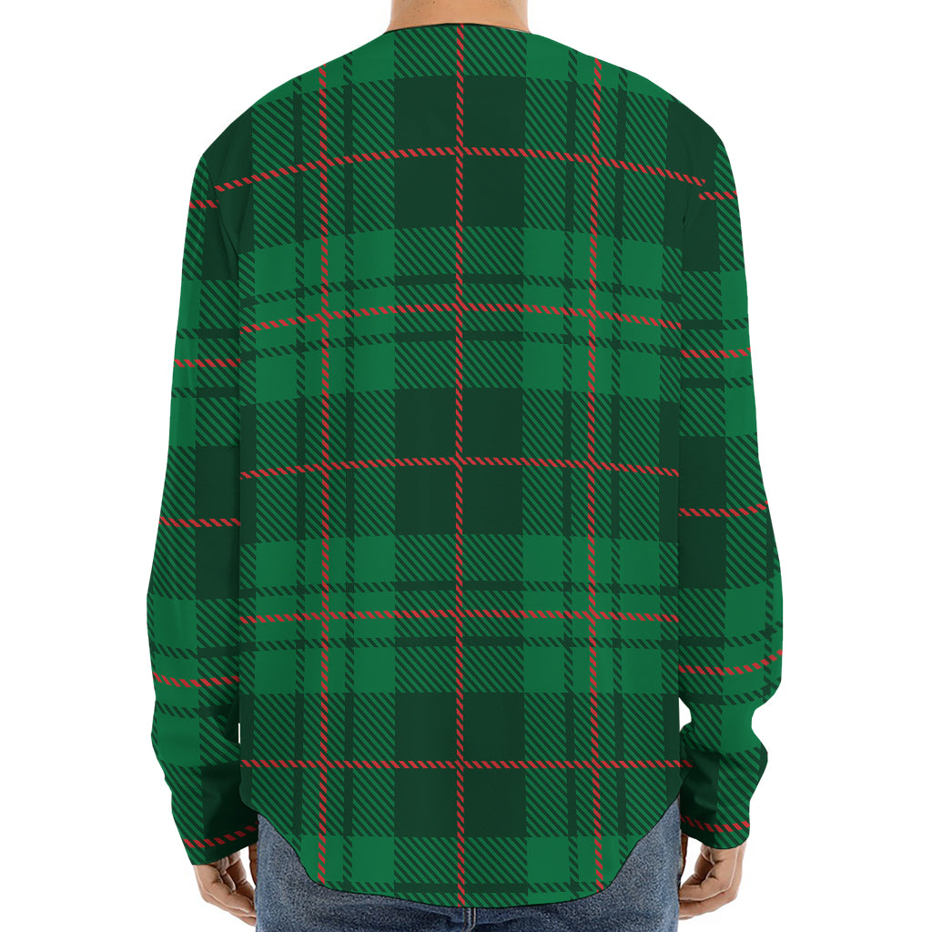Green And Red Stewart Tartan Print Long Sleeve Baseball Jersey