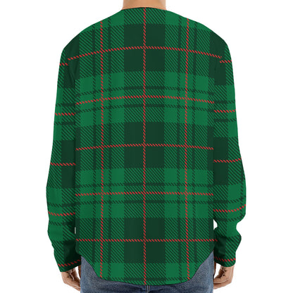 Green And Red Stewart Tartan Print Long Sleeve Baseball Jersey