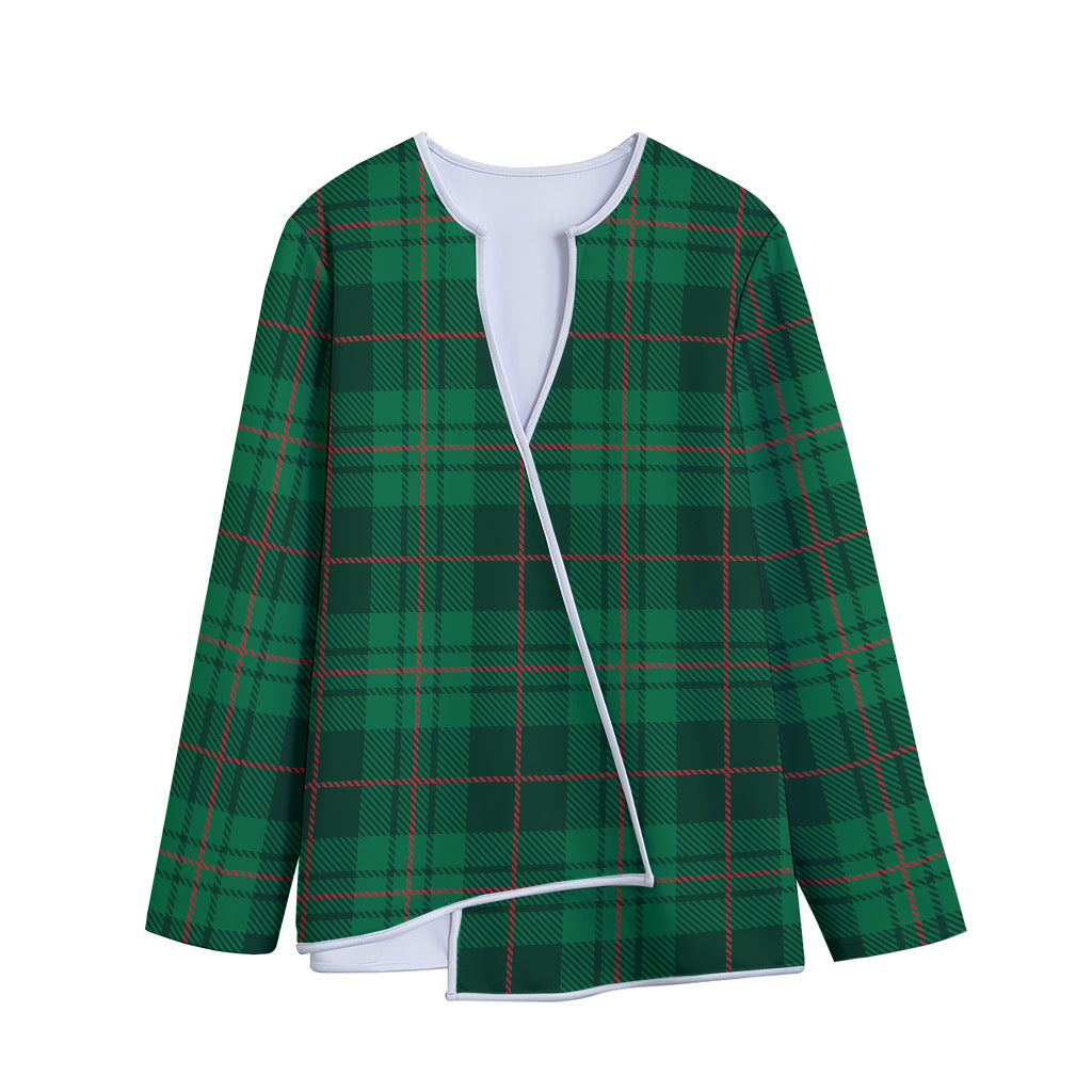 Green And Red Stewart Tartan Print Long Sleeve Short Coat