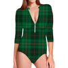 Green And Red Stewart Tartan Print Long Sleeve Swimsuit