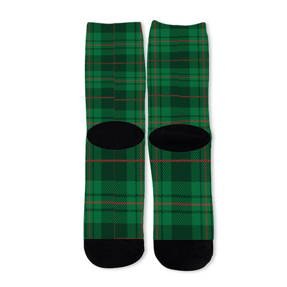 Green And Red Stewart Tartan Print Long Socks