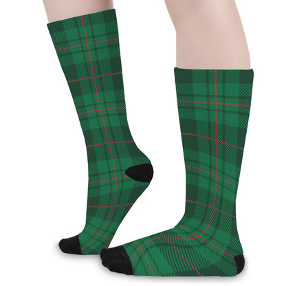 Green And Red Stewart Tartan Print Long Socks