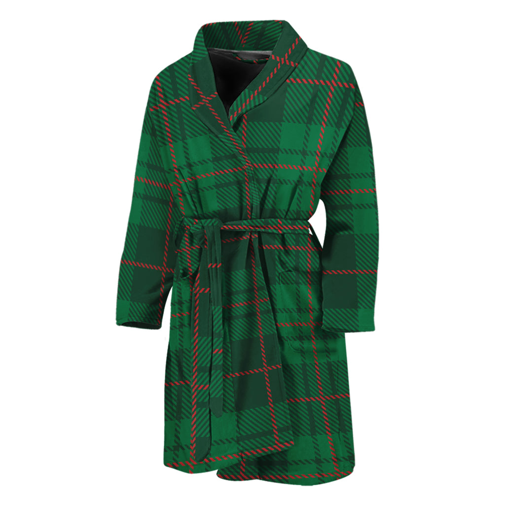 Green And Red Stewart Tartan Print Men's Bathrobe