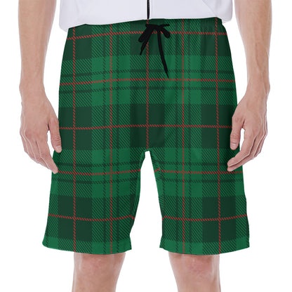 Green And Red Stewart Tartan Print Men's Beach Shorts