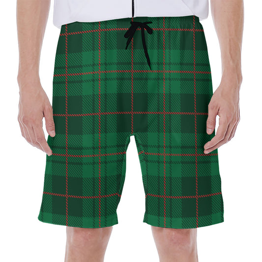 Green And Red Stewart Tartan Print Men's Beach Shorts