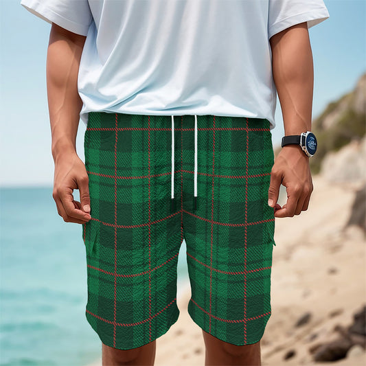 Green And Red Stewart Tartan Print Men's Cargo Shorts