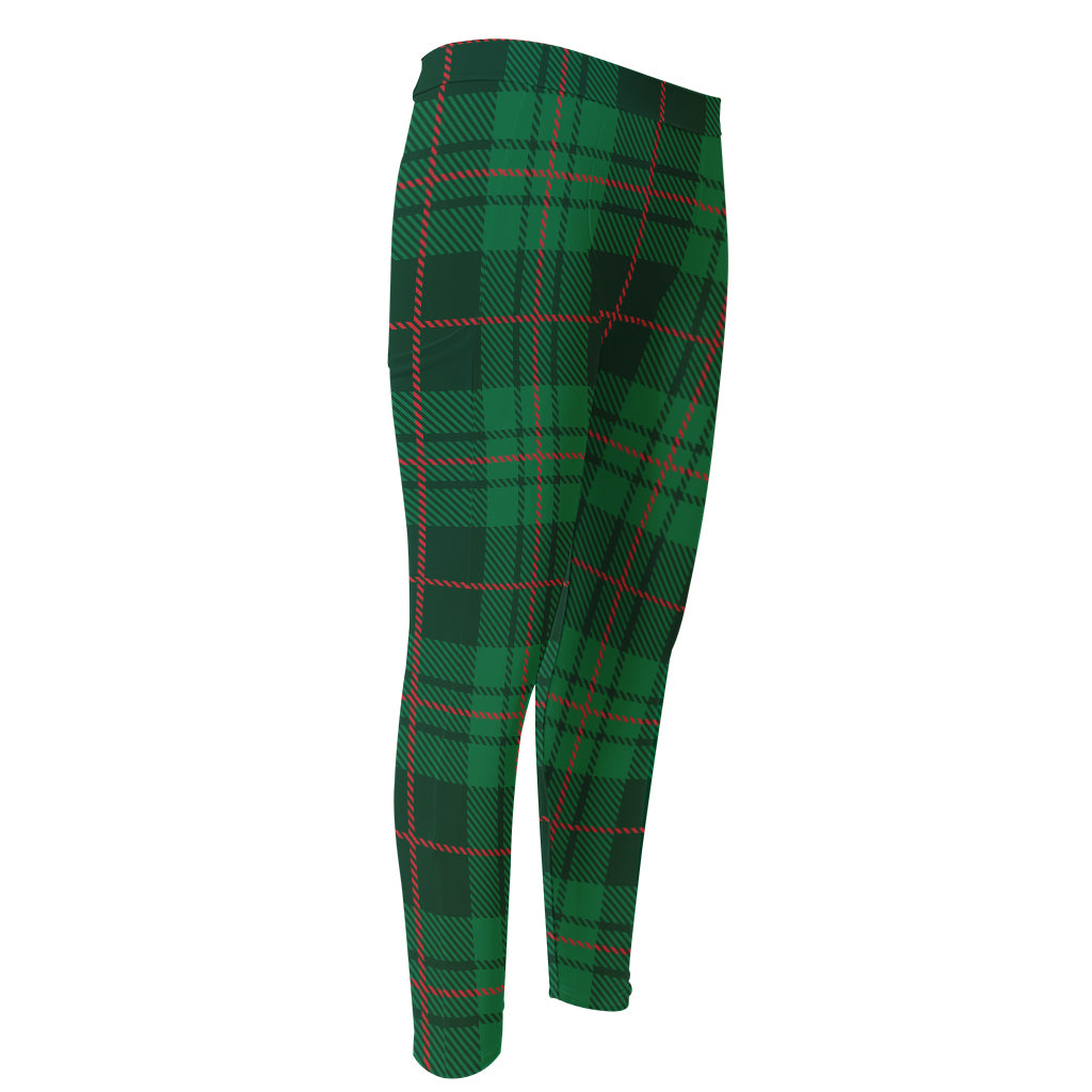 Green And Red Stewart Tartan Print Men's Compression Pants