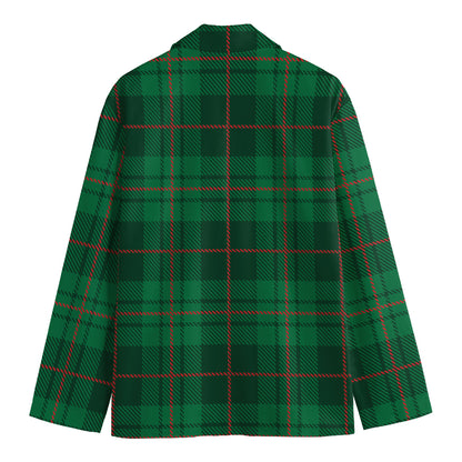 Green And Red Stewart Tartan Print Men's Cotton Blazer