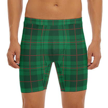 Green And Red Stewart Tartan Print Men's Long Boxer Briefs