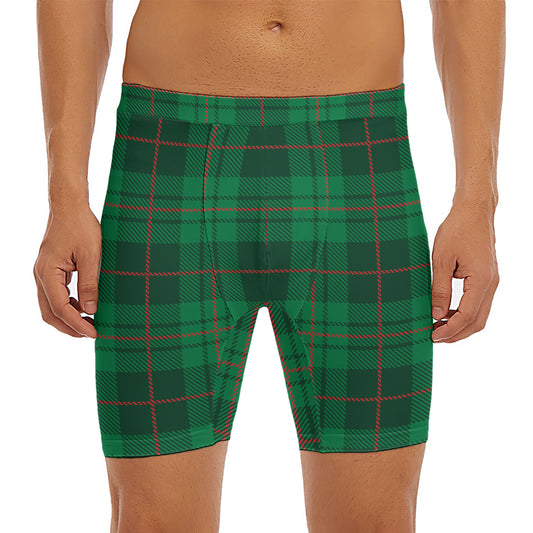 Green And Red Stewart Tartan Print Men's Long Boxer Briefs