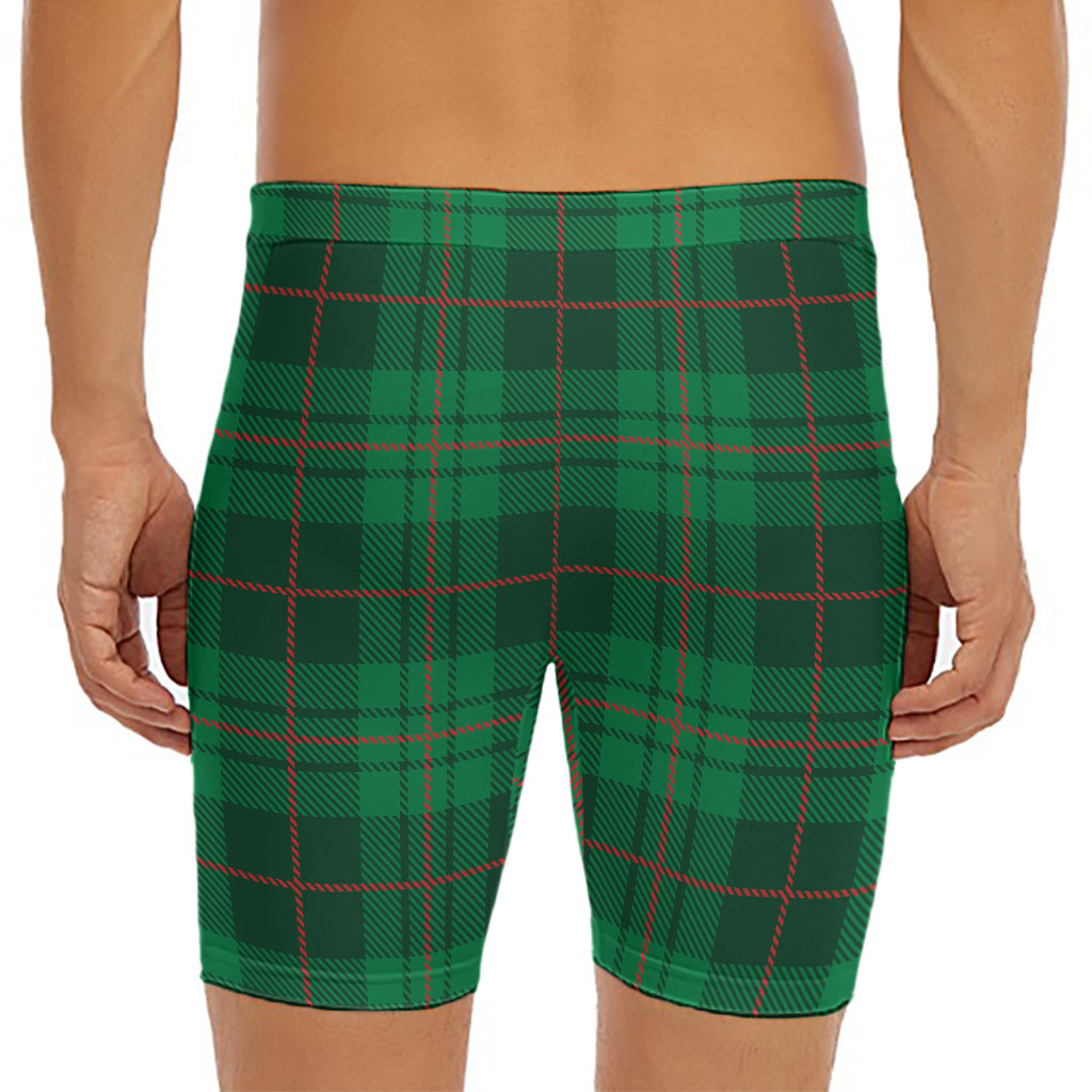 Green And Red Stewart Tartan Print Men's Long Boxer Briefs