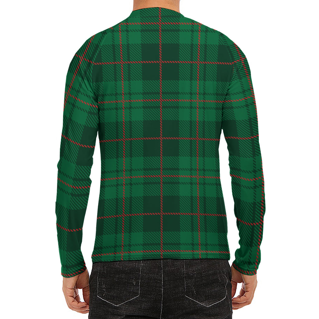 Green And Red Stewart Tartan Print Men's Long Sleeve Rash Guard