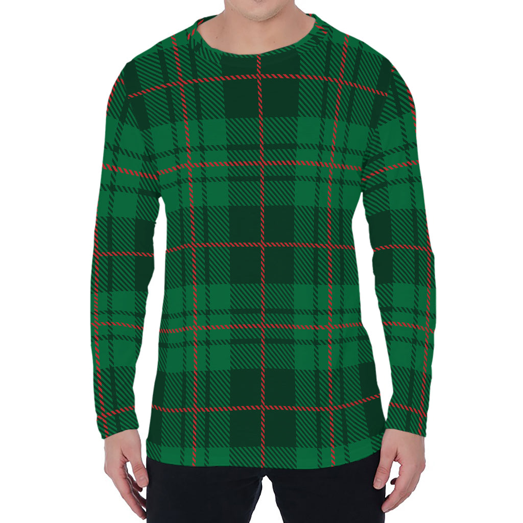 Green And Red Stewart Tartan Print Men's Long Sleeve T-Shirt