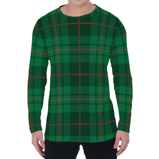 Green And Red Stewart Tartan Print Men's Long Sleeve T-Shirt