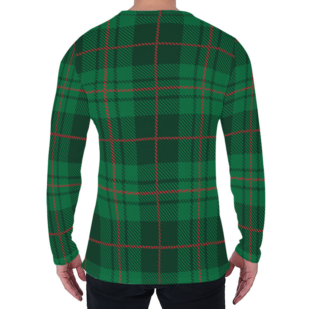 Green And Red Stewart Tartan Print Men's Long Sleeve T-Shirt