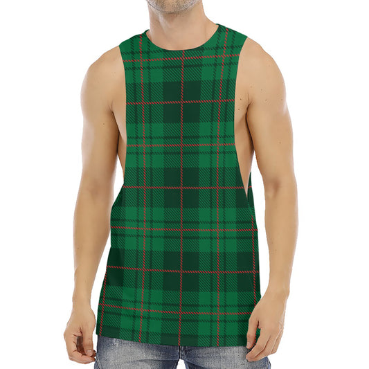 Green And Red Stewart Tartan Print Men's Muscle Tank Top