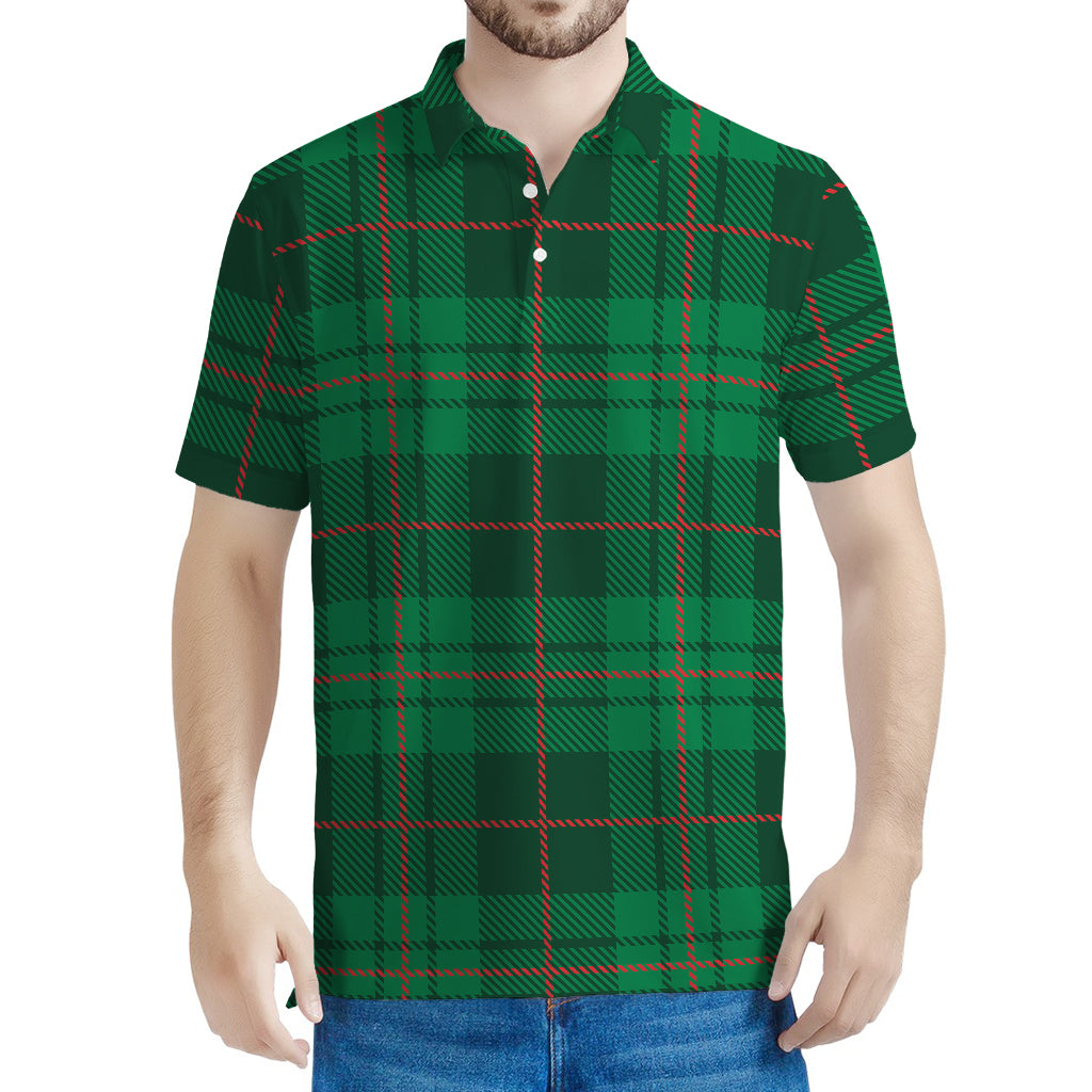 Green And Red Stewart Tartan Print Men's Polo Shirt