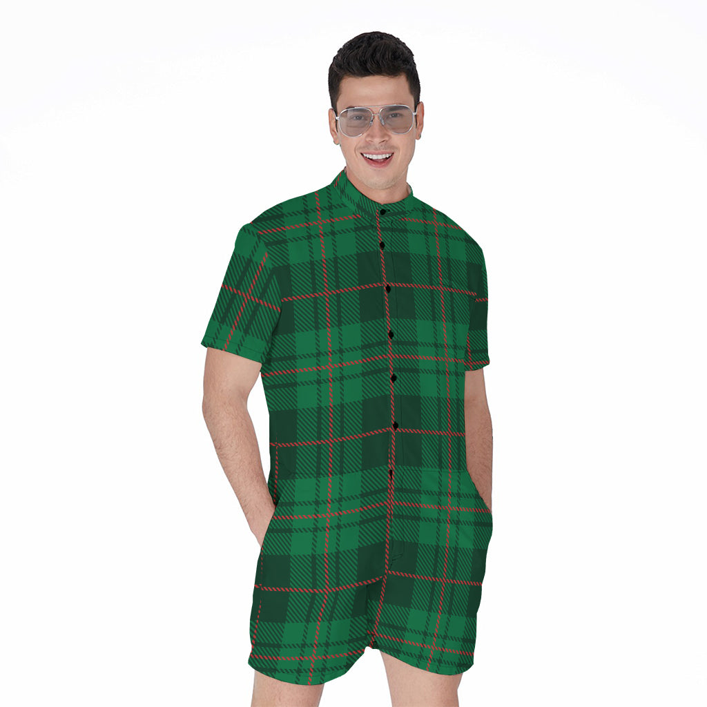Green And Red Stewart Tartan Print Men's Rompers