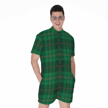 Green And Red Stewart Tartan Print Men's Rompers