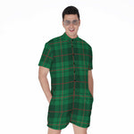 Green And Red Stewart Tartan Print Men's Rompers
