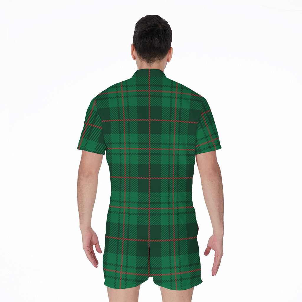Green And Red Stewart Tartan Print Men's Rompers
