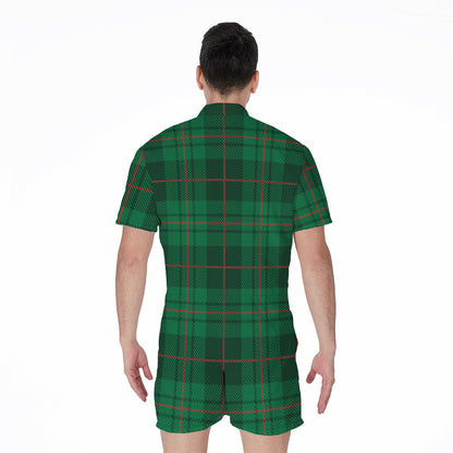 Green And Red Stewart Tartan Print Men's Rompers