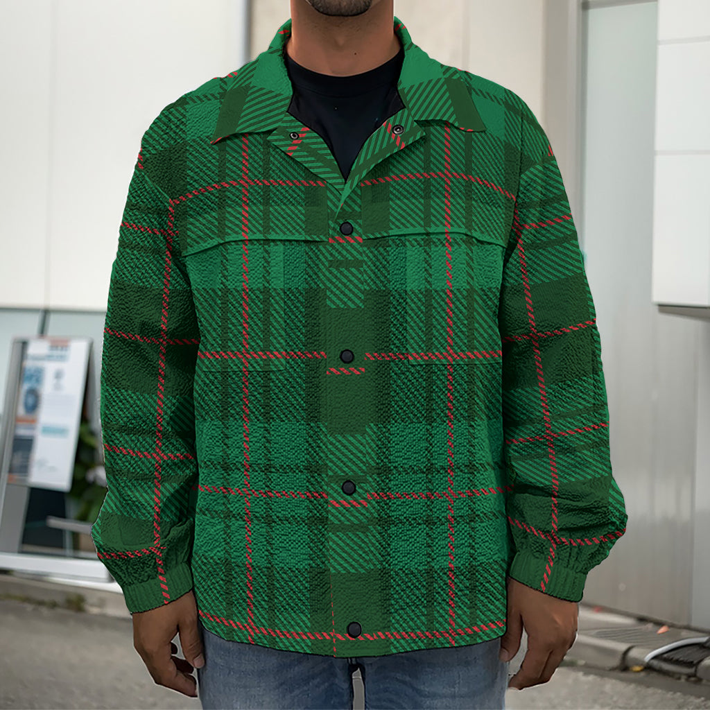 Green And Red Stewart Tartan Print Men's Shirt Jacket