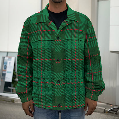 Green And Red Stewart Tartan Print Men's Shirt Jacket