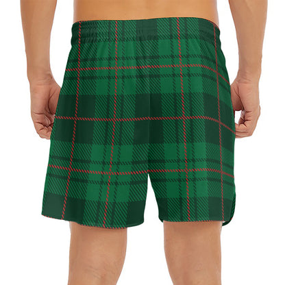 Green And Red Stewart Tartan Print Men's Split Running Shorts