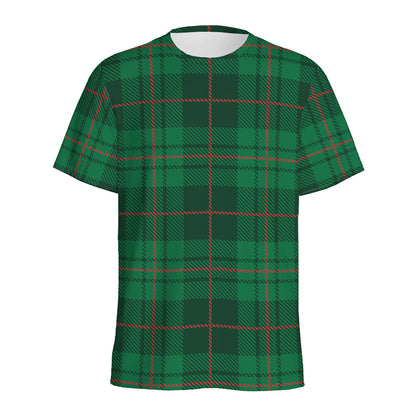 Green And Red Stewart Tartan Print Men's Sports T-Shirt
