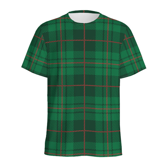 Green And Red Stewart Tartan Print Men's Sports T-Shirt