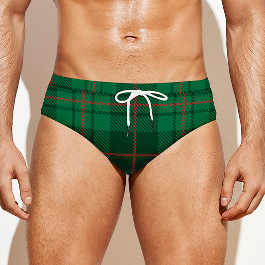 Green And Red Stewart Tartan Print Men's Swim Briefs
