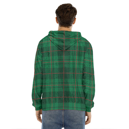 Green And Red Stewart Tartan Print Men's Velvet Pullover Hoodie